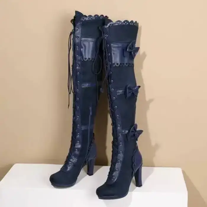 2025 mode femmes bottes Stretch sur le genou Sexy chaussures de fête talons hauts à lacets fermeture éclair