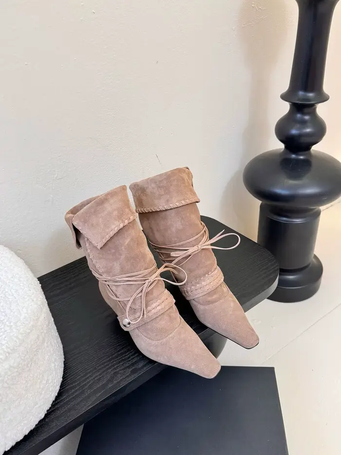 Mode 2025 confort femmes bottes bottes en daim bout pointu talons bas et fins bottes courtes