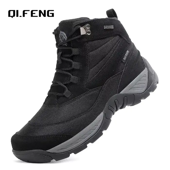 Bottines de combat homme QIFENG vichy mi-mollet bout rond talon bas caoutchouc latex cuir mouton occassions spéciales