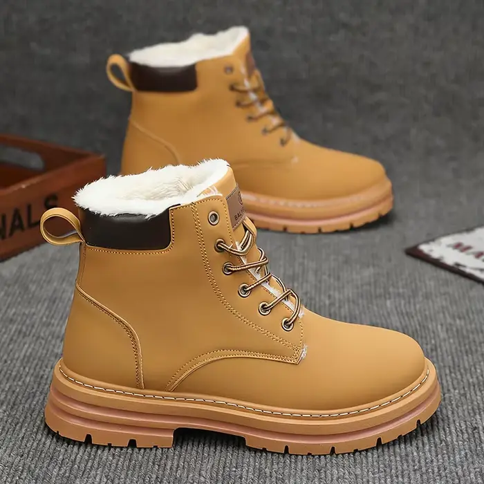 Bottes d'hiver robustes pour hommes avec semelle épaisse en PU et traction en PVC - Bottines courtes