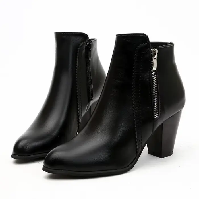 Bottes à talons carrés pour femmes, style rétro chic, confort et élégance pour printemps et automne, semelle antidérapante, fermée éclair