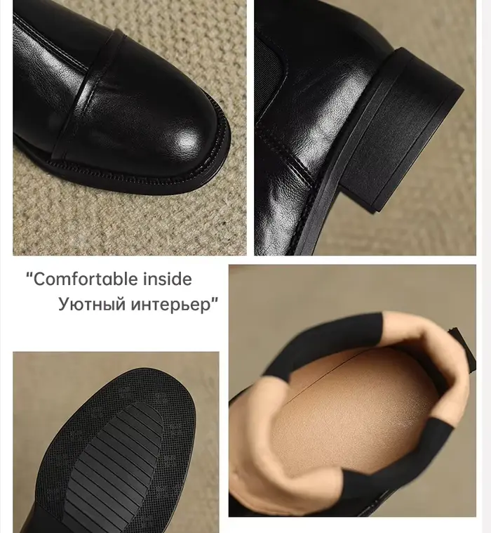 Bottes Ods rétro en cuir véritable pour femmes, sans lacet, talon bas, bout pointu, printemps/automne, faites à la main, cuir de vache, peau de porc, caoutchouc thermoplastique, confortable et élégant