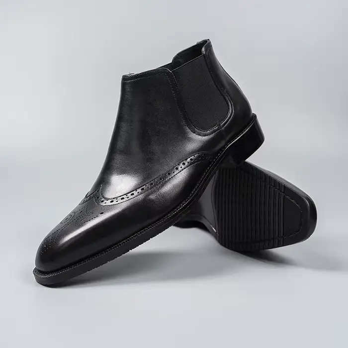 Bottes Chelsea rétro pour hommes ; Chaussures montantes anglaises en cuir véritable ; chaussures pou