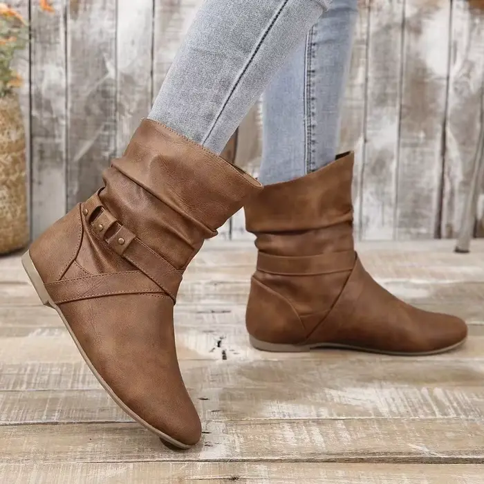 Bottes mi-tube automne nouveau bout rond manches Rivet semelle souple antidérapant résistant à l'usu
