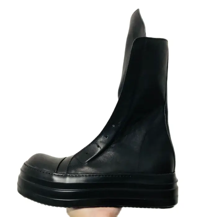 Bottes à plateforme montantes en cuir véritable pour hommes, baskets zippées à lacets, baskets de lu