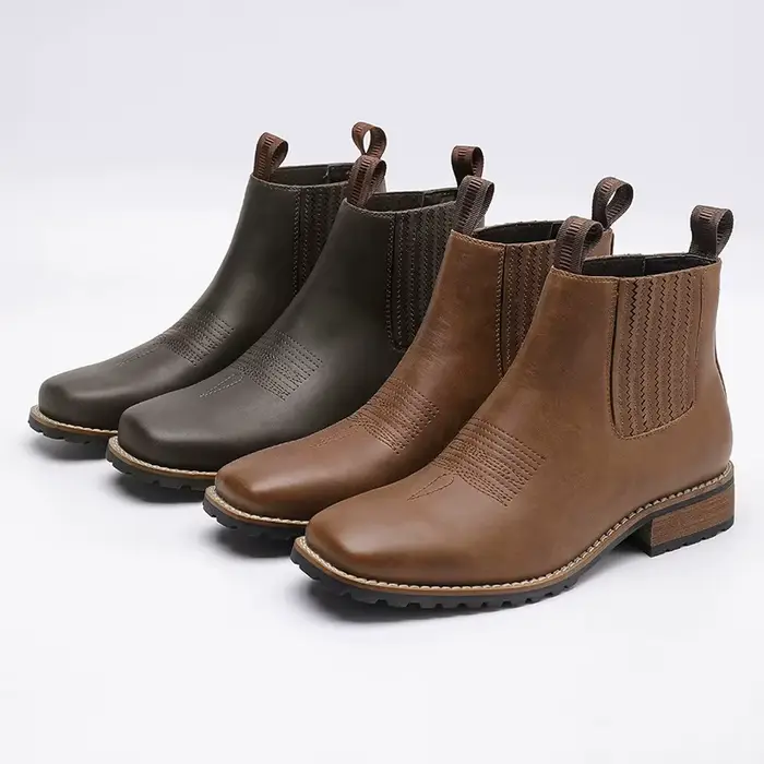 Bottes Chelsea en cuir à bout carré pour hommes