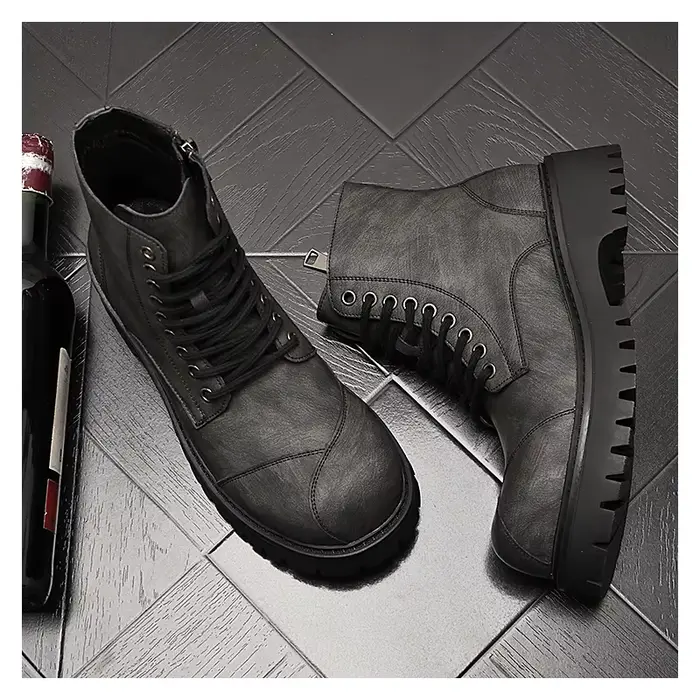Bottes de moto hautes à lacets pour hommes, style britannique, chaussures en cuir, gros orteil, bott