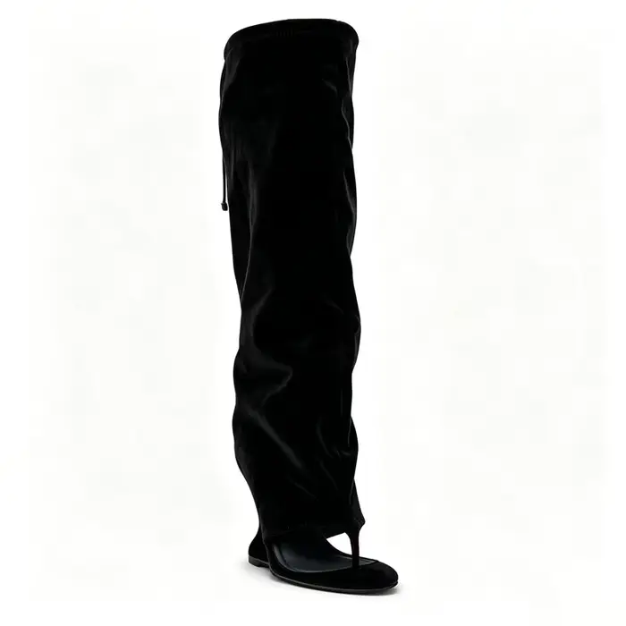 Bottes longues en faux daim pour femmes, style sandale à talon compensé creux, pour soirées et clubs