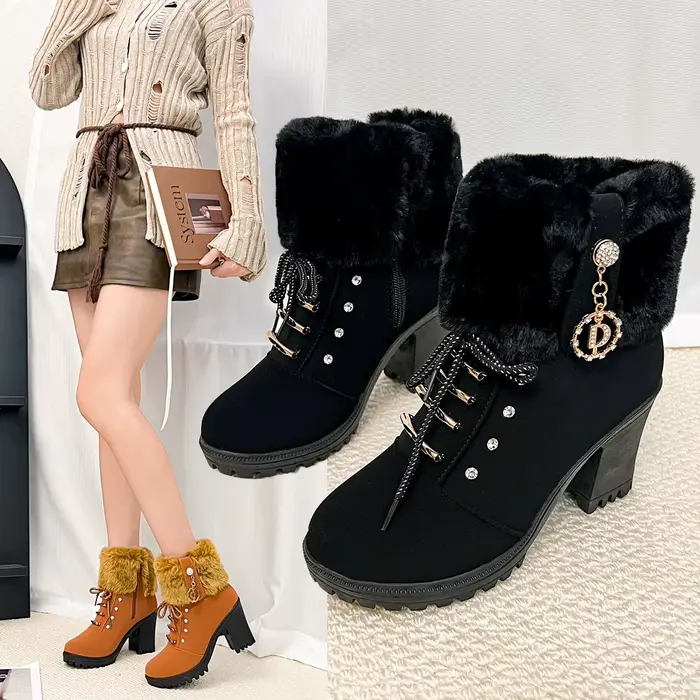 Bottes de cheville en nubuck romaines élégantes pour femmes avec talons carrés et semelles en caoutchouc pour les sorties hivernales et les occasions spéciales