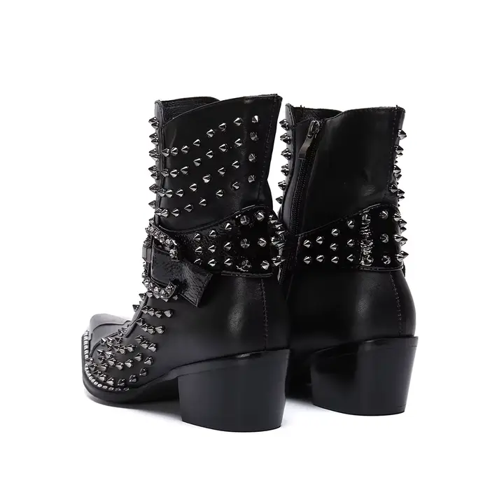 Bottes en cuir pointues à talons hauts pour hommes