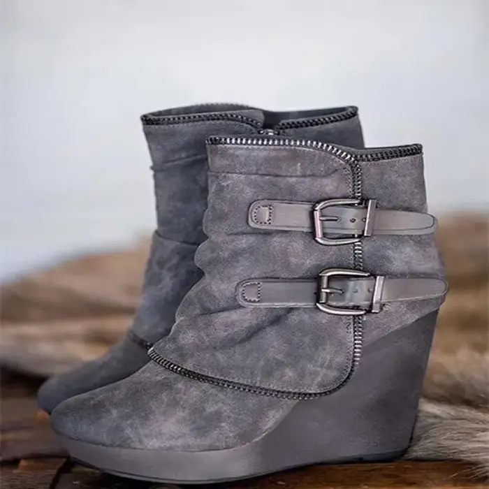 Bottines en daim pour femmes, chaussures courtes à fermeture éclair, couleur unie, bout rond, à bret