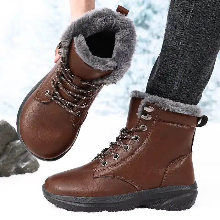 Bottes de neige homme en cuir imperméable hauteur cheville bout pointu talon moyen pour hiver occasions spéciales randonnées et plein air