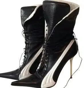 Bottes de moto en cuir noir et rouge sexy pour femmes