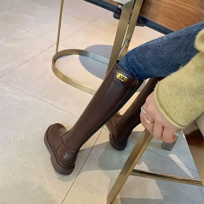 Chaussures bottes longues pour femmes marron hiver genou haute arbre
