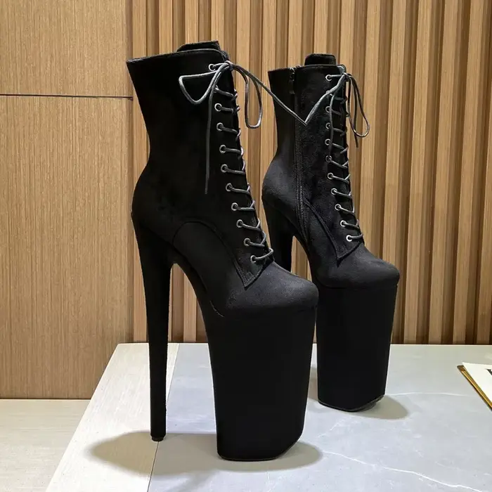 Bottines sexy à la mode pour femmes escarpins super hauts talons fins bottes de danse en daim et cuir bottes de spectacle sur scène