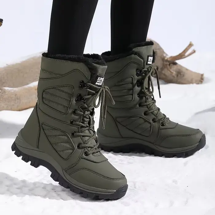Bottes de neige à la mode pour femmes, Design de couleur unie, bout rond, couche extérieure en Fiber