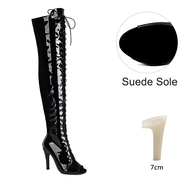 Bottes noires à talons hauts pour femmes, souples, à bout ouvert, style stilettos, pour la danse jaz