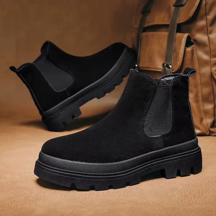 Nouvelle saison automne hiver hommes robe bottes vache daim cuir hauteur augmentant bottine Slip-on affaires décontracté Chelsea chaussures
