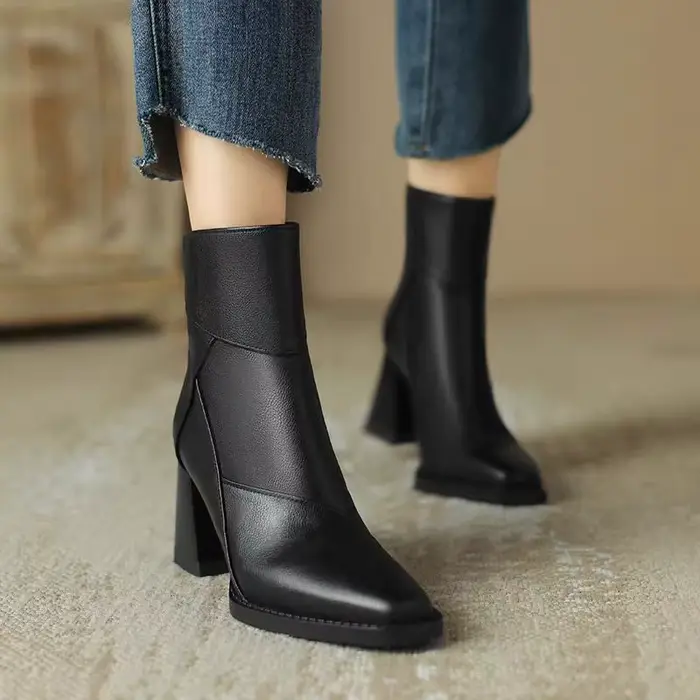 Aphixta luxe en cuir femmes bottines dos fermeture éclair fermer bottes modernes talons hauts chaussures femme bateaux botines para mujeres