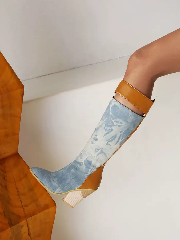Bottes longues en microcarence à talons compensés super hauts pour femmes, motif cachemire, respiran