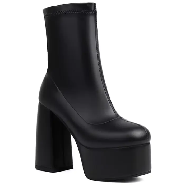 Bottines à plateforme pour femmes, noir, or, argent, botte courte, talon haut, fermeture éclair, cha
