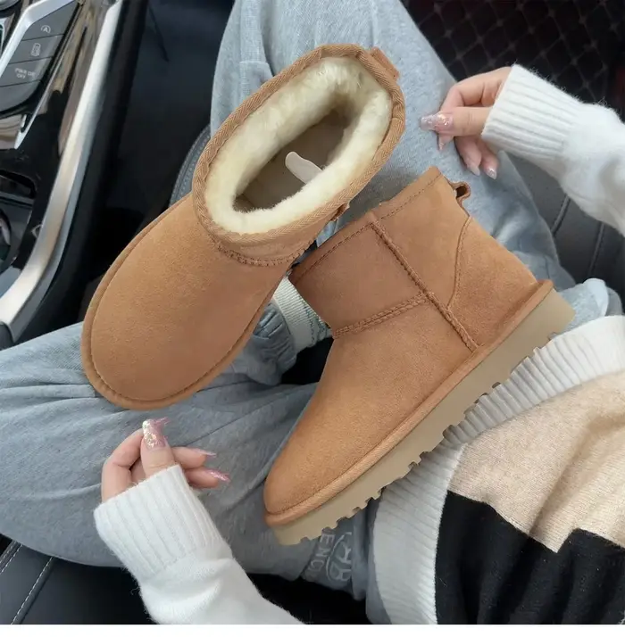 5854 bottes de neige en peau de mouton et laine pour hommes et femmes, fourrure et cuir intégrés, bo