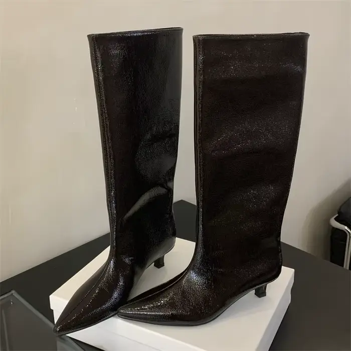 Eilyken-Bottes pointues au genou pour femmes, style de rue, mode sexy, à enfiler, talons bas fins, c