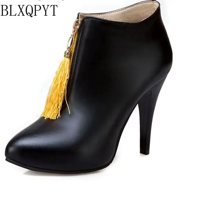 BLXQPYT bottines femmes Super grande taille 50 mode gland talons hauts bout pointu polyvalent automne hiver bottes courtes T2-1