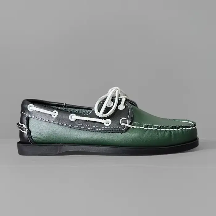 2026 Chaussures bateau pour hommes en cuir véritable cousues main, Mocassins de marque en cuir plein
