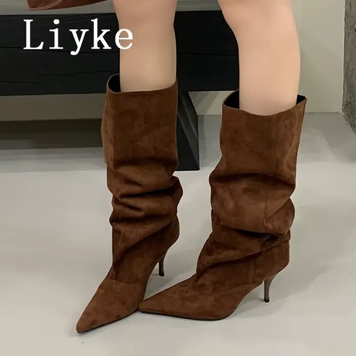 Liyke automne hiver chatons minces talons genou bottes hautes femmes Punk Vintage bout pointu piste 