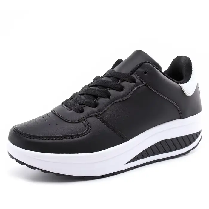 Chaussures de marche en PU noir et blanc pour femmes