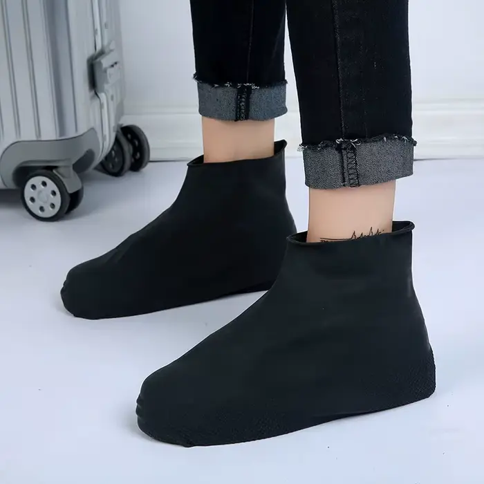 2 pièces bottes imperméable couvre-chaussures Silicone matériel unisexe chaussures protecteurs botte
