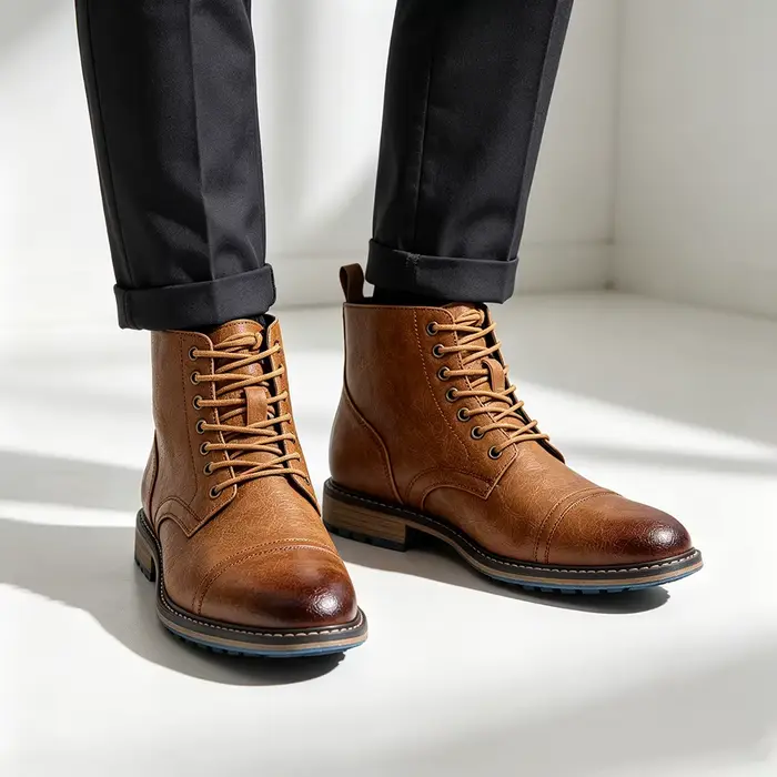 Bottes Chelsea pour hommes décontractées et tendance en cuir pour la saison printemps automne bottes confortables avec liaison croisée et semelle en caoutchouc