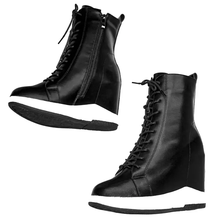 Bottes de neige en cuir véritable pour femmes, talons hauts, doublure en peluche, semelle en caoutchouc, plate-forme compensée, chaussures hiver décontractées pour femmes