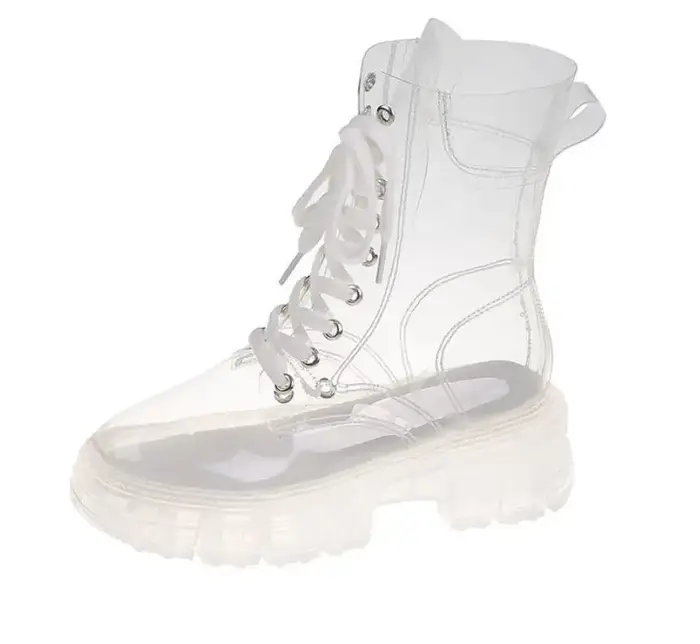 Bottines à plateforme transparentes pour femmes, bottines courtes imperméables à talons transparents