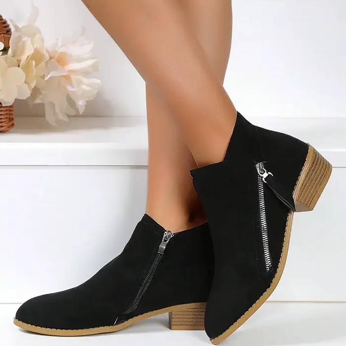 Bottes de rinçage à talon bas pour femmes, chaussures en daim décontractées, semelle souple conforta