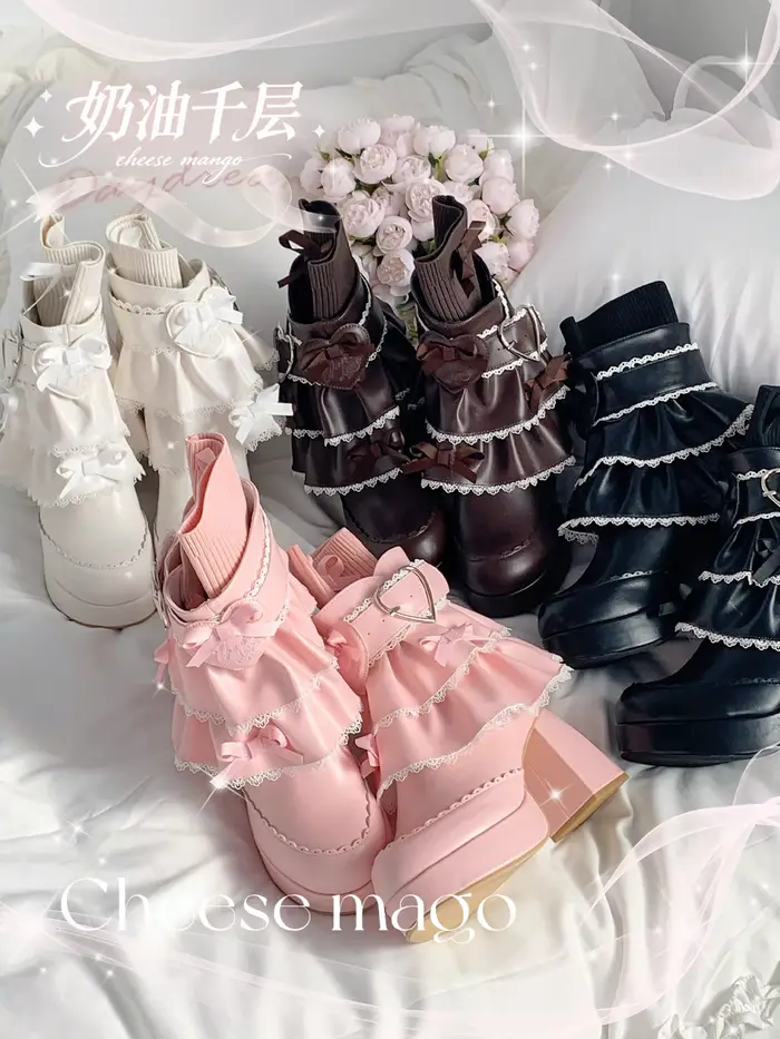 Bottes courtes à plateforme et talons épais pour femmes