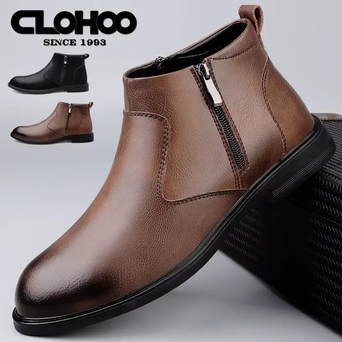 CLOHOO bottes pour hommes faites à la main affaires décontracté peau de vache haut Chelsea