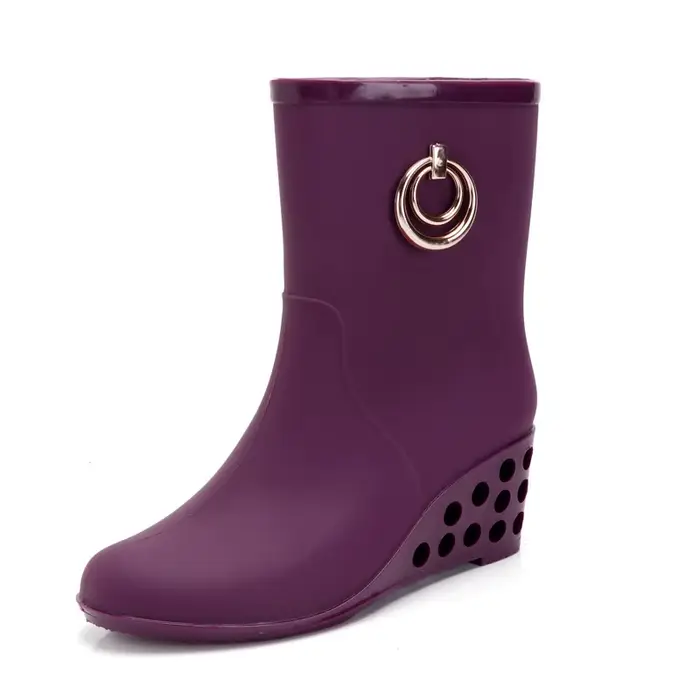 Bottes de pluie à talons compensés en caoutchouc pour femmes, bottes imperméables avec fermeture éclair latérale en PVC, bottes d'eau d'extérieur pour occasions spéciales