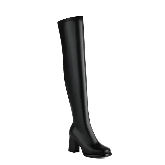 Cuissardes hautes femmes mode or argent bout rond fermeture éclair hiver automne bloc talons hauts s