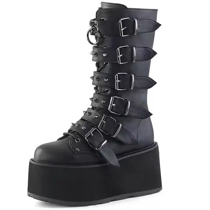 Bottes gothiques à plateforme à rivets pour femmes, bottes de Combat Punk mi-mollet à plateforme épa