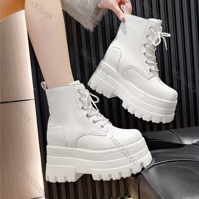 2025 bottes courtes pour femmes fond épais décontracté noir blanc bottines printemps automne plate-forme