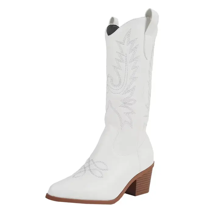 Bottes de cow-girl occidentales brodées à enfiler pour femmes
