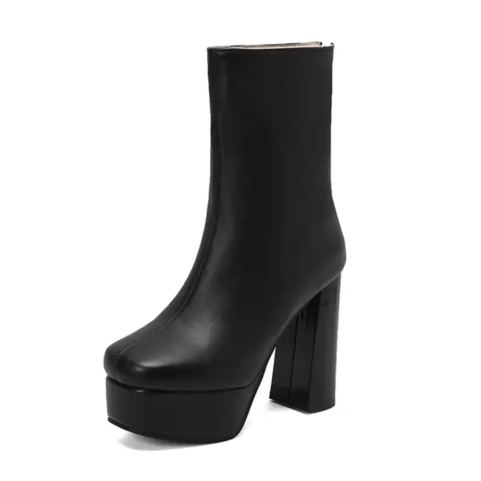 Bottines en cuir à talons hauts bout carré fermeture éclair cheville sexy pour femmes grandes tailles hiver soirée mariage