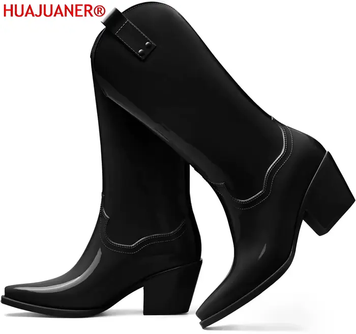 Nouvelles bottes de pluie pour femme Traf Printemps 2026, noires et roses, style cowboy, en caoutcho