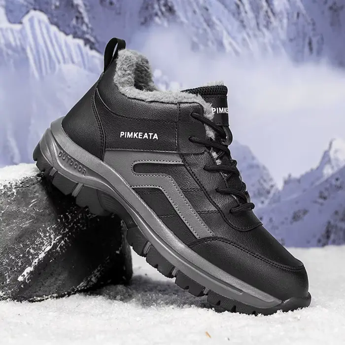Bottines d'hiver imperméables en cuir PU pour hommes, bottines de neige chaudes, en peluche, antidérapantes, pour le travail, montantes, décontractées, nouvelle collection