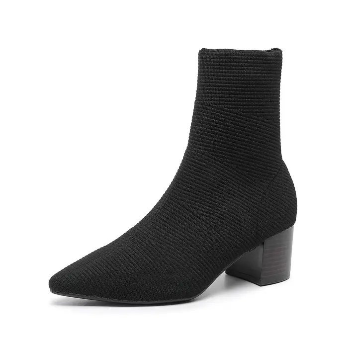 Bottes courtes pour femmes en matériau tissé à la mouche et bottes nues