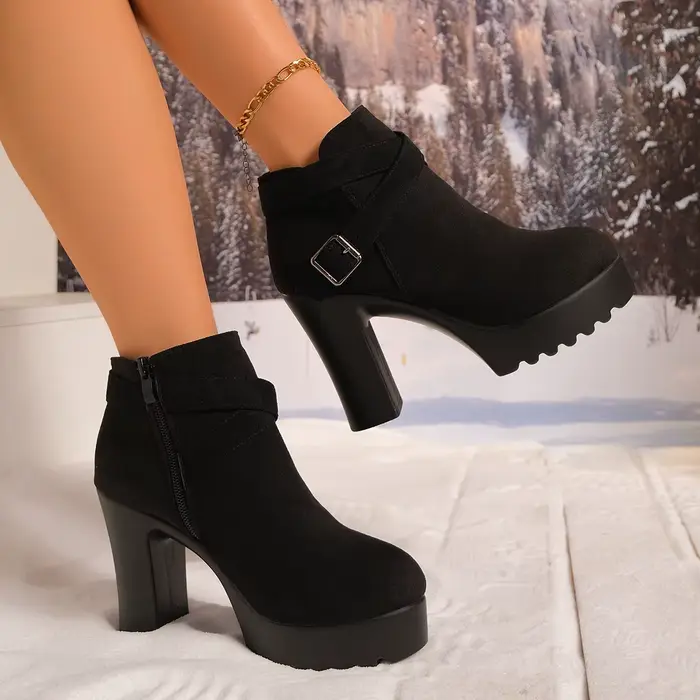 Hiver bout rond daim confortable talons hauts anti-dérapant bottes décontractées à la mode nouveau Style Sexy élégant