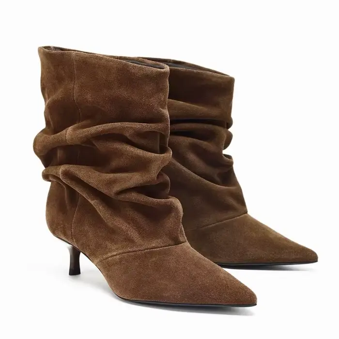 Nouvelles bottines vintage pour femmes, froncées, à bout pointu, talon aiguille fin, haute qualité, 