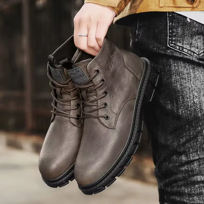Bottes en cuir homme toutes saisons décontractées randonnée style rétro bottes de travail bottines semelle épaisse antidérapante